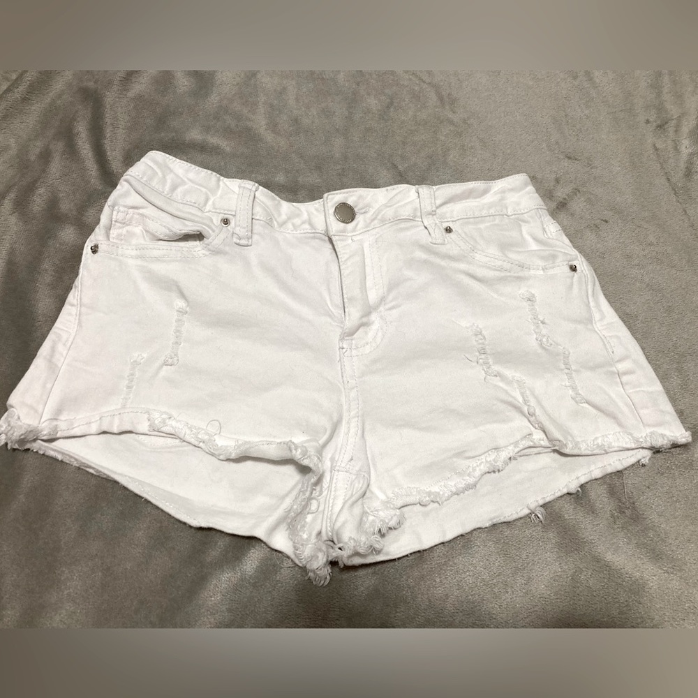 White Distressed Angel Kiss Shorts